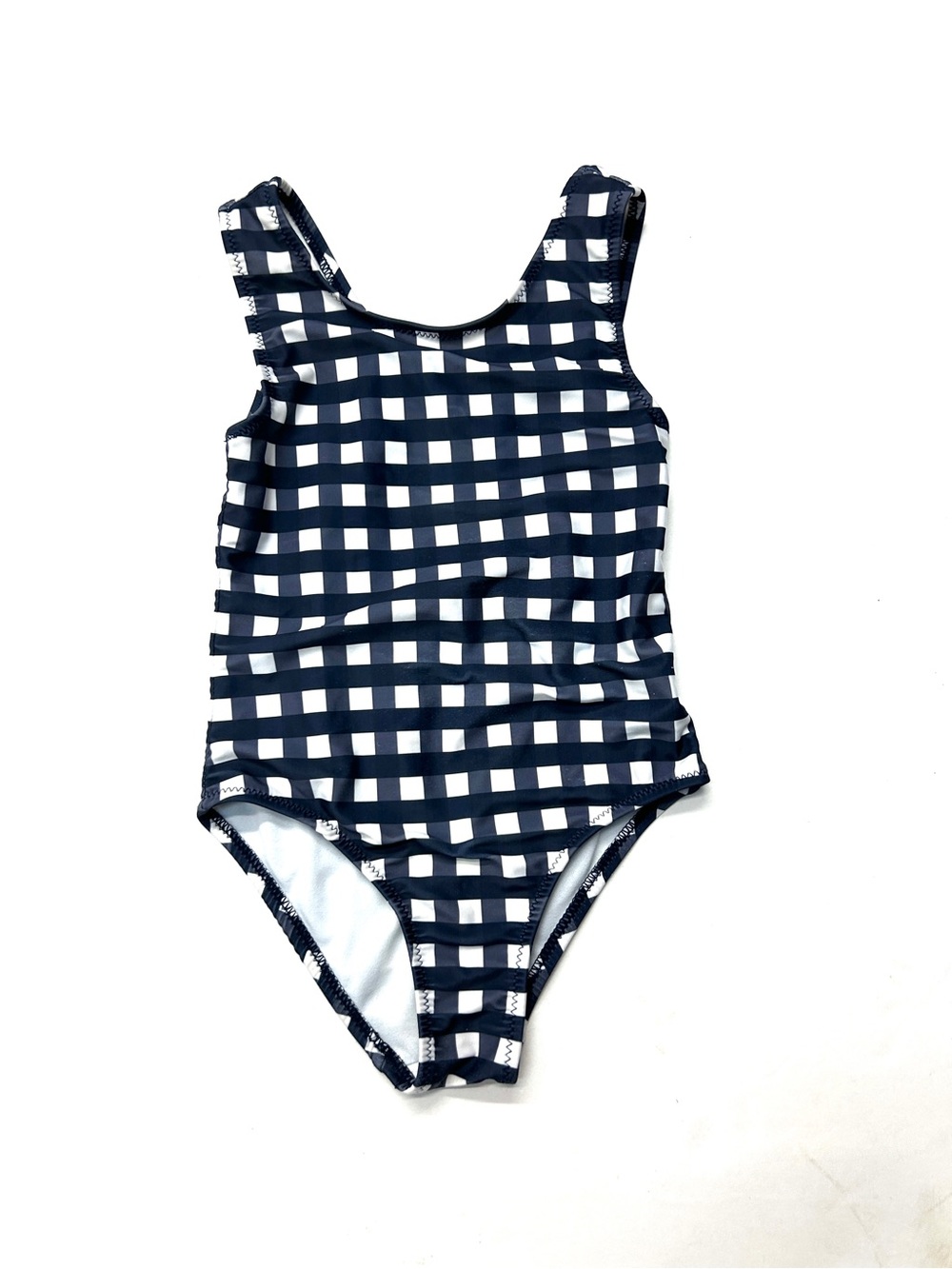 EPK France Navy Blue White Gingham One Piece Swimsuit Bow Back